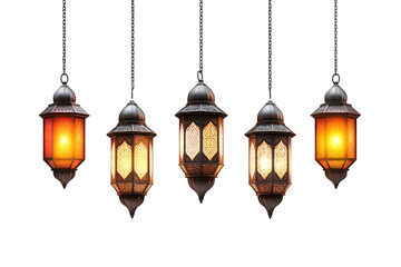 Set of lanterns Ramadan Islamic concept with candles on a transparent background