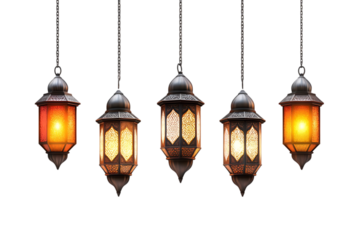 Set of lanterns Ramadan Islamic concept with candles on a transparent background