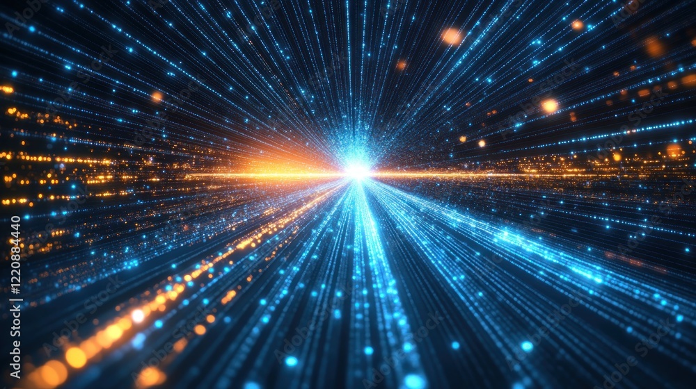 Poster abstract digital data stream converging to a central point
