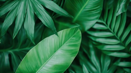 An artistic collage of richly varied green leaves blends textures and shapes, celebrating the diversity of nature and its ability to inspire creativity and tranquility.