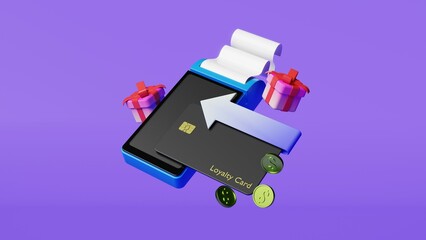 3D Loyalty Card and Rewards Concept with Smartphone, Gifts, and Coins