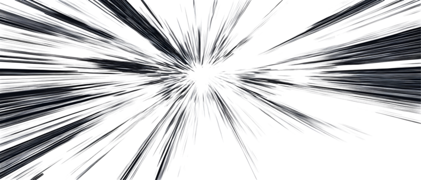 Comic-style radial lines for motion effects, with a bold black pattern. Isolated on transparent Background, clipping path  - 