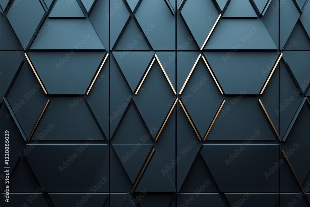 Poster a wall with a pattern of triangles and gold