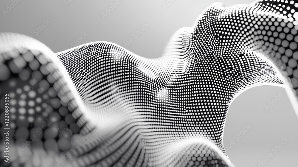 Poster dynamic abstract sculptural form digital space 3d visualization minimalist environment side view cre