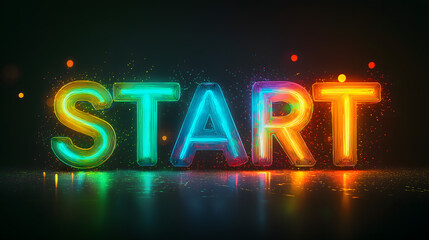 Glowing neon text sign START