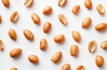 Obraz premium Photograph depicting unshelled peanuts on a white background, the winner of a stock photo contest, high resolution and high quality. 