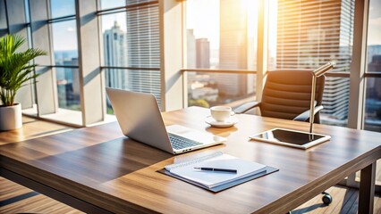 Modern Office Desk with Business Documents & Architectural Details