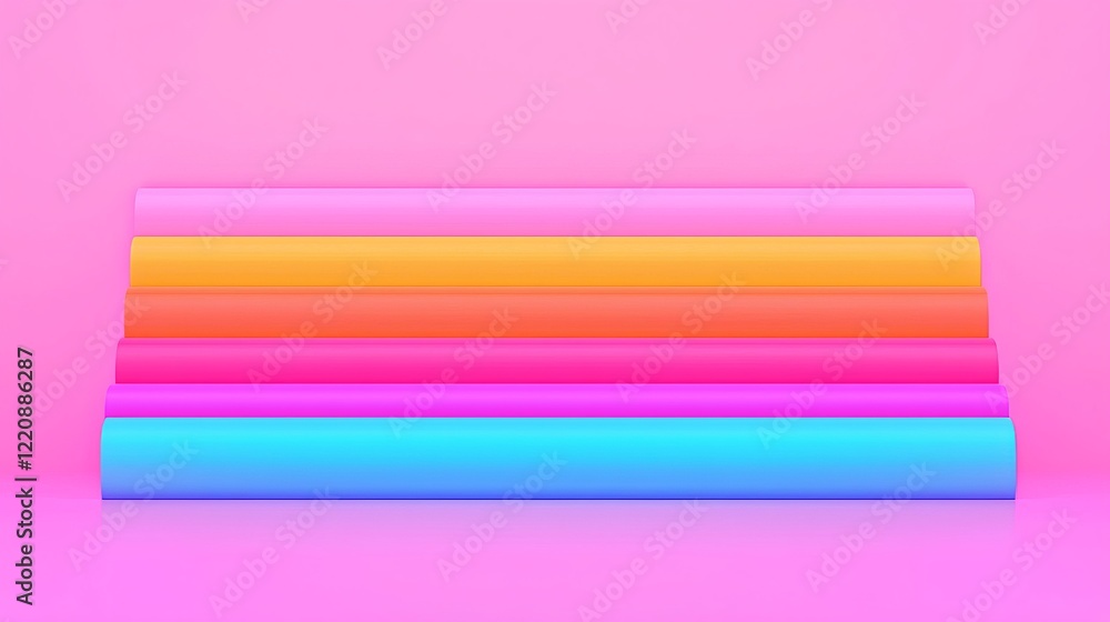 Aufkleber colorful gradient rollers displaying vibrant patterns in a minimalist studio space