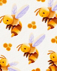 Pattern cute spring bee in warm colors