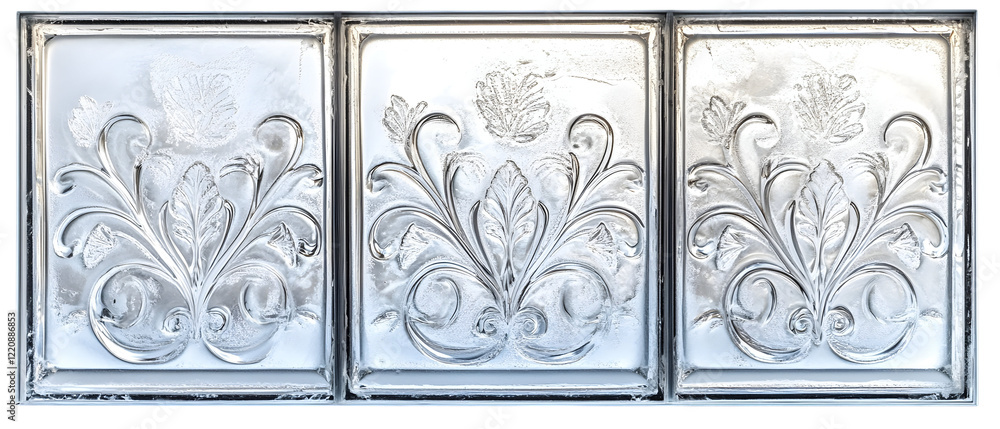 Poster frosted windowpane with intricate natural patterns. isolated on white background, clipping path -