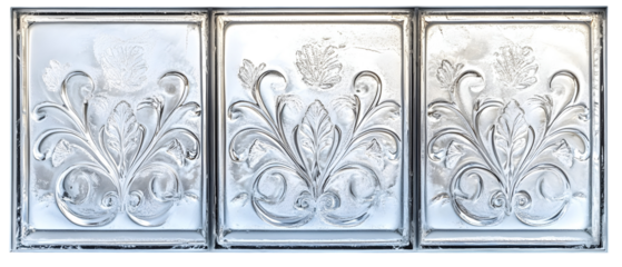 Frosted windowpane with intricate natural patterns. Isolated on White Background, clipping path  - 