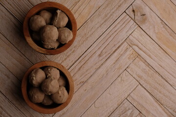 Fototapeta premium beef meatballs in a wooden bowl. bakso sapi.
