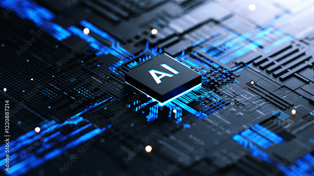Fototapete ai chip on a circuit board. symbolizes technological advancement and artificial intelligence integra