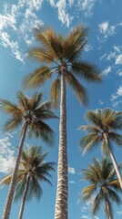 Fototapeta premium Majestic palm trees reaching towards the bright blue sky on a sunny day in a tropical paradise
