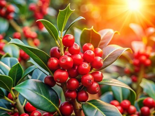 Obraz premium Candid Close-Up of Ilex x koehneana Berries and Leaves, Natural Light