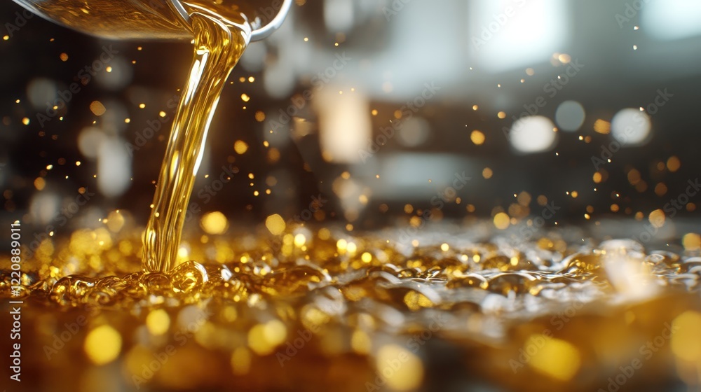 Aufkleber the image captures a golden liquid cascading elegantly, with bokeh effects in the background adding 