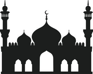 Classic Mosque Silhouette with Domes and Minarets