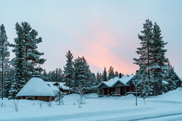 Beautiful winter landscape in Finnish Lapland around Akaslompolo, Finland