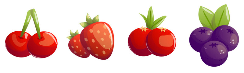 An irresistible mix of strawberries, blueberries, cranberries, and cherries bursting with color and flavor. This juicy berry blend on a clean white background brings freshness 