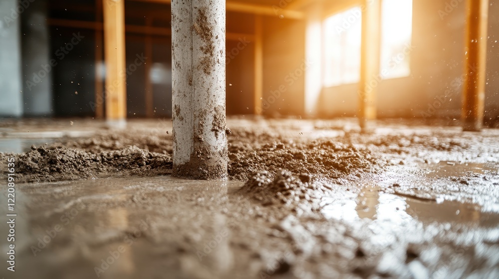 Poster this dynamic image shows a partially finished concrete floor on a construction site, symbolizing the