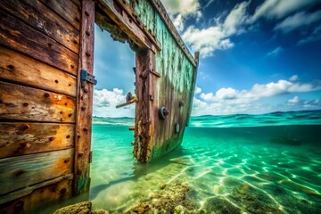 Mysterious Open Door on Sunken Shipwreck with Dramatic Bokeh