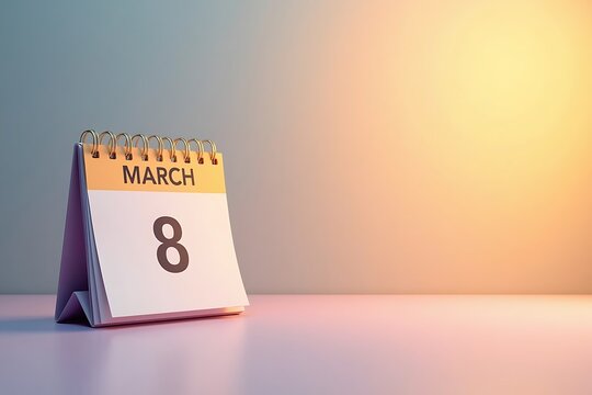 Women's Day calendar highlighting March 8th with celebratory soft color background