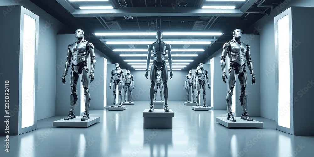 Aufkleber advanced robotic research laboratory with futuristic android models