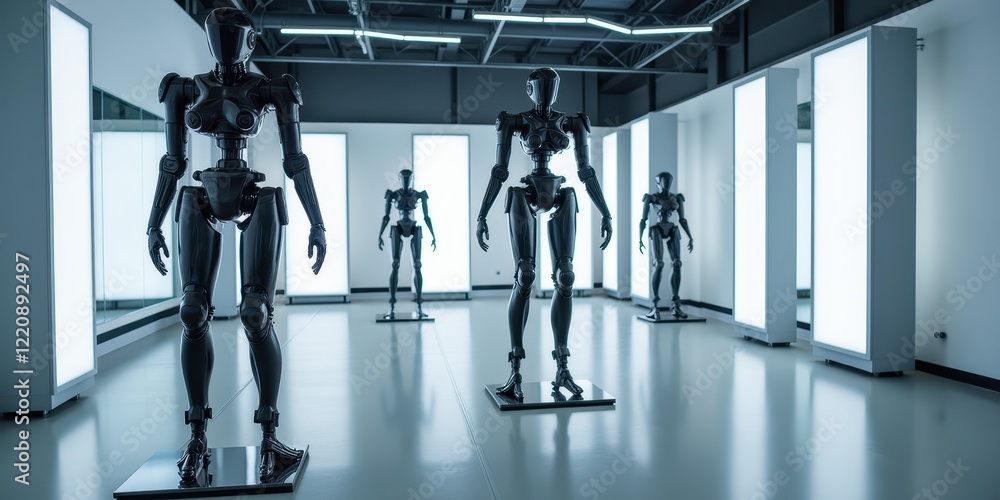 Poster advanced robotics research lab with human-like figures displayed