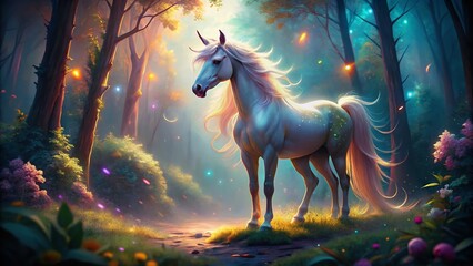 Mystical Glowing Unicorn in Enchanted Forest - Dreamlike Ethereal Fantasy Art