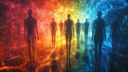 A close-up, abstract image of colorful, interconnected droplets resembling a network or lattice structure.