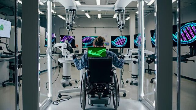 Innovative research in a modern lab with advanced technology and wheelchair accessibility