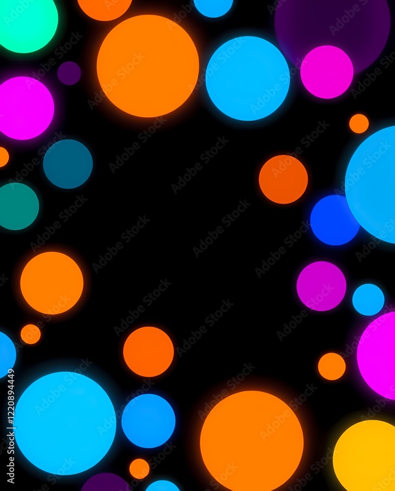 Poster the color circles create a frame on a dark background with a copy space. generative ai