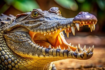 Fototapeta premium Close-Up of Crocodile Jaws, Sharp Teeth, Reptile Mouth Detail