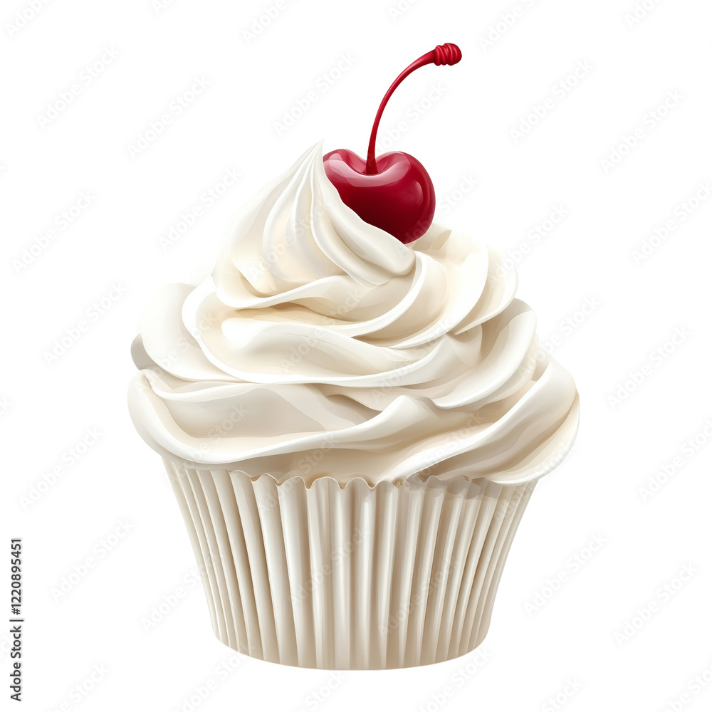Aufkleber a digitally rendered image showcases a single vanilla cupcake adorned with fluffy whipped cream and 