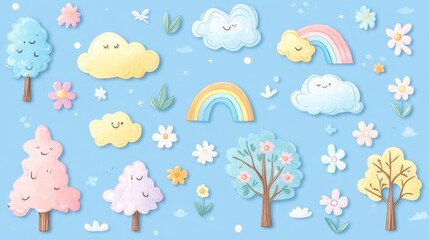 A collection of cute cartoon animal stickers, featuring a smiling cat, dog, rabbit, and panda with pastel-colored backgrounds.