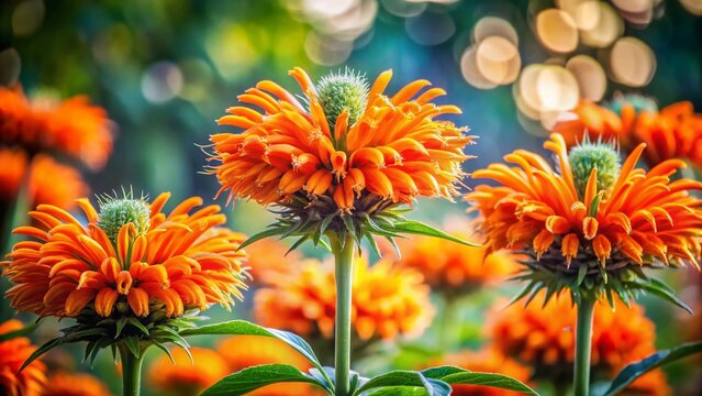 Close-up of vibrant orange Leonotis leonurus flowers, showcasing intricate details and medicinal plant properties.