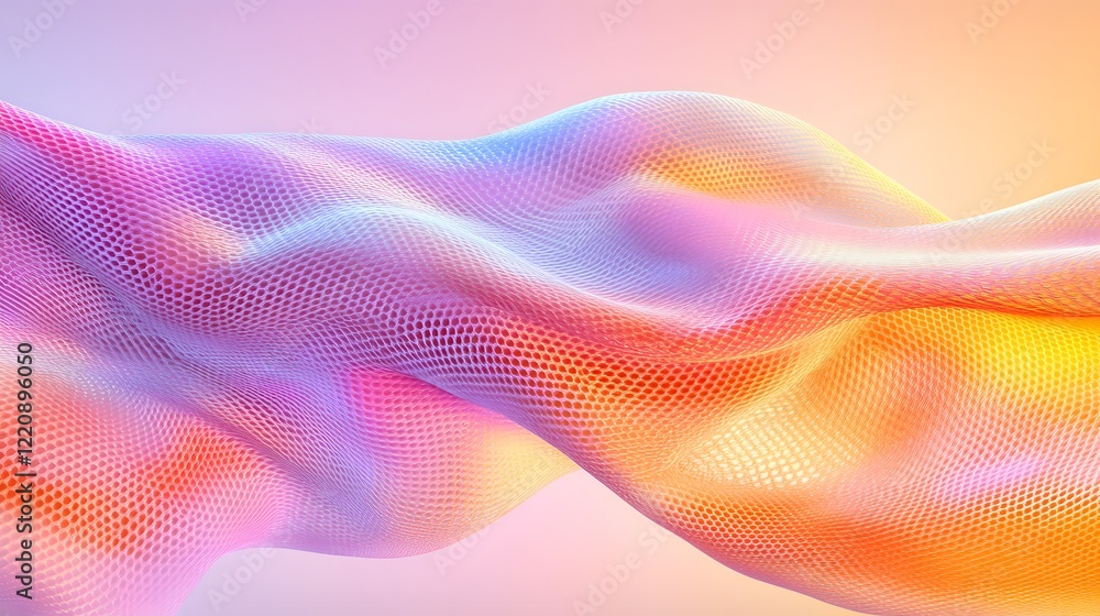 Poster abstract flowing mesh wave with colorful gradient hues creating a dynamic and vibrant visual represe