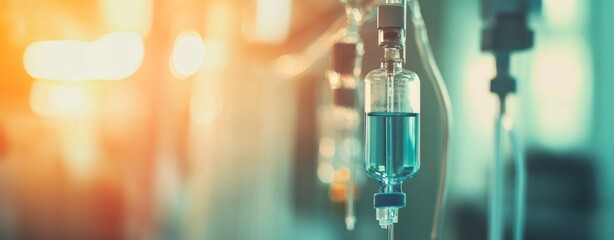 Bag with blue fluid in a medical clinic setting highlighting the importance of intravenous therapy