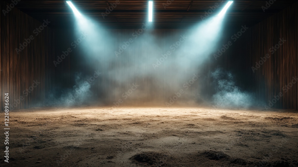 Aufkleber an empty stage illuminated by soft spotlights creates a mysterious atmosphere, inviting imagination 