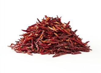Fototapeta premium Pile of red chili peppers isolated on a white background with a clipping path, flying hot chili pepper stock photo, 