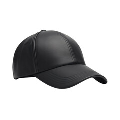 Fototapeta premium Black Baseball Cap with Curved Brim and Smooth Leather-Like Finish Isolated on Transparent Background PNG 