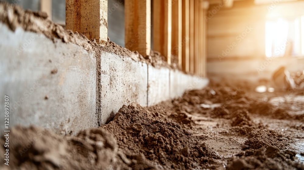 Poster this image captures the groundwork of an active construction site, illustrating the hard labor and f