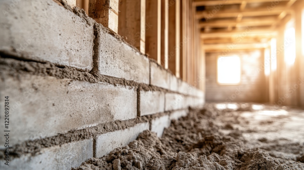 Poster focusing on a freshly laid foundation at a construction site, this image captures the essence of bui