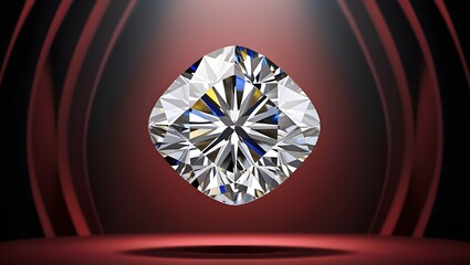 One big diamond floating in the air on red and black background. Presentation of diamonds