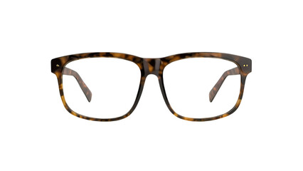 Stylish tortoise shell glasses without lenses displayed on a plain background