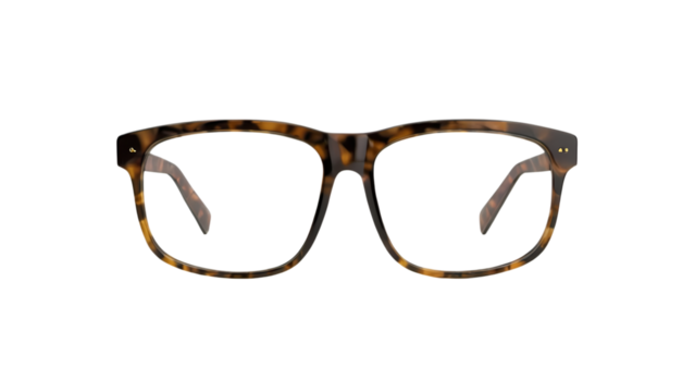 Stylish tortoise shell glasses without lenses displayed on a plain background