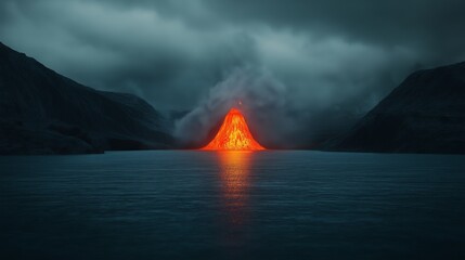 Balance of calm and power as a volcano gracefully transition eruption lava
