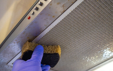 The dish washing sponge can be used to clean the hood filter in the kitchen from grease.