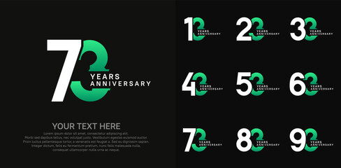 Anniversary logo set vector design, white and green color for celebration event