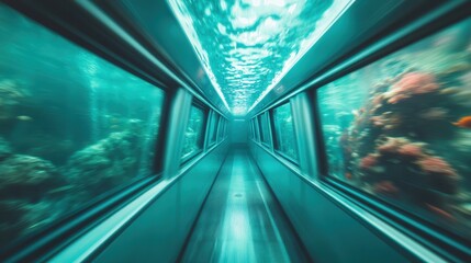 Obraz premium This stunning image of an underwater transit system passing through coral reefs beautifully encapsulates the fusion of technology and marine ecosystems in a seamless manner.